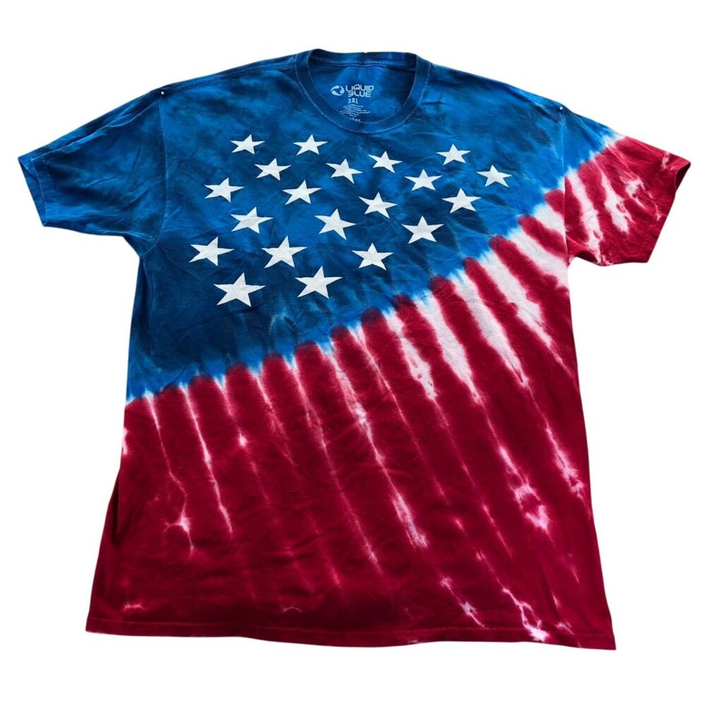 Liquid Blue Men T-Shirt 3XL Tie-Dye American Flag Patriotic Cotton Tee